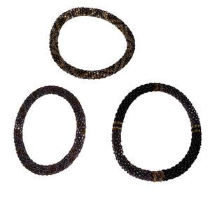 Lot of 3 Sashka Co Hand Crafted Glass Bead Bracelets in Metallic Earth Tones